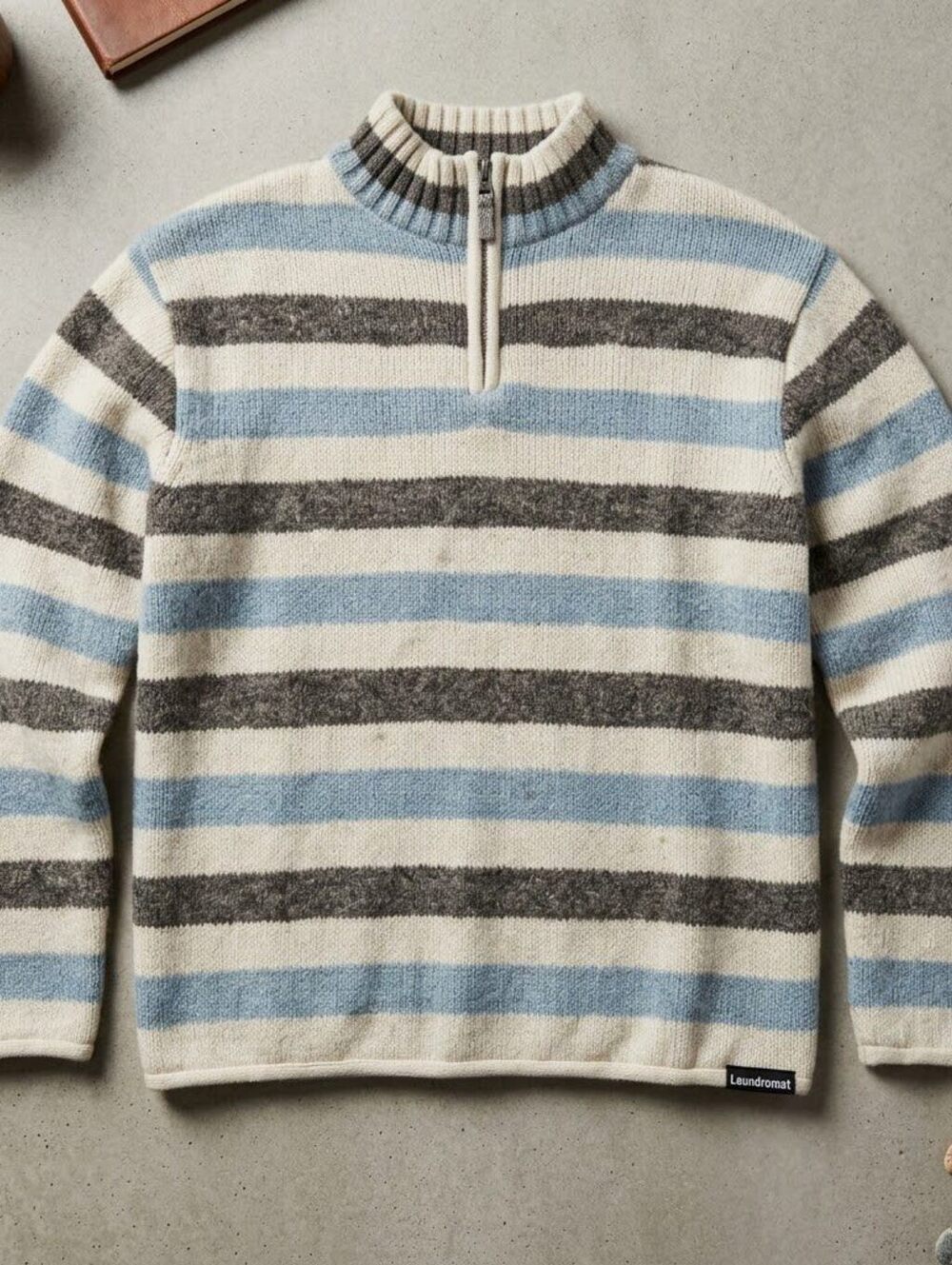 Laundromat 1/4 Zip Wool Sweater Cotton Lined Striped Hand Knit Nepal Cabincore M